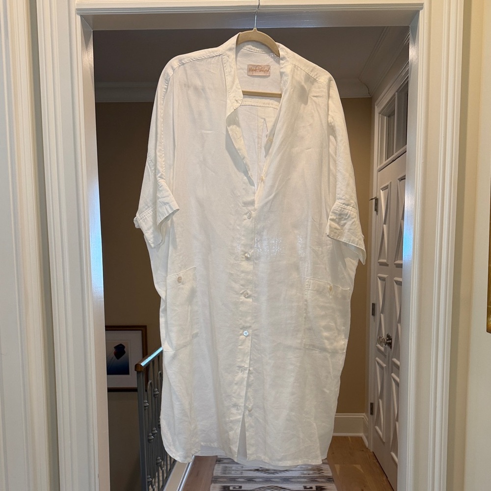 Myrah Penaloza White linen Button-Up Shirt dress